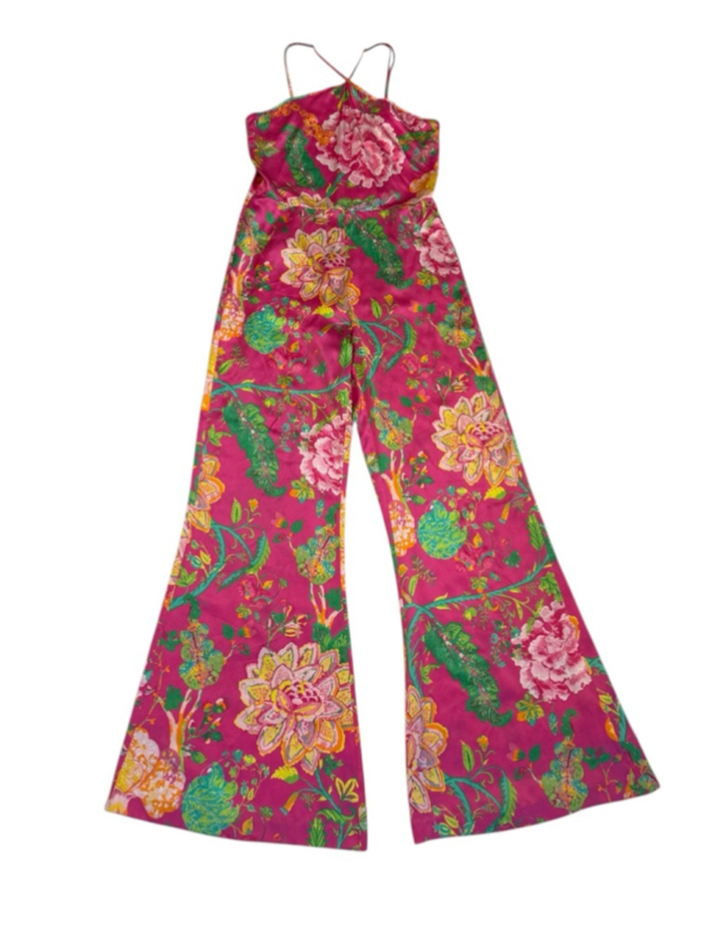 Rococo Sand Chloe Floral Satin Wide Leg Jumpsuit Pink Multi Small NWT - Picture 2 of 5